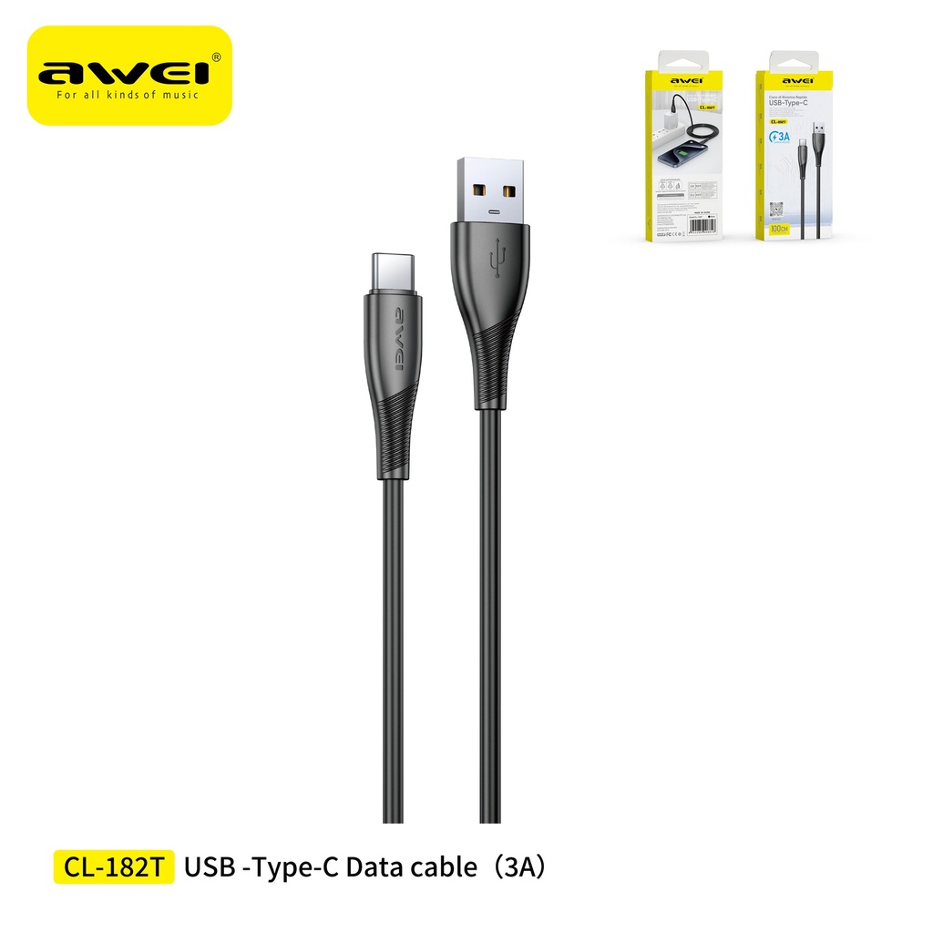 [CL-182TBK] AWEI CL-182TBK Cavo USB-a To Type-C 1 m