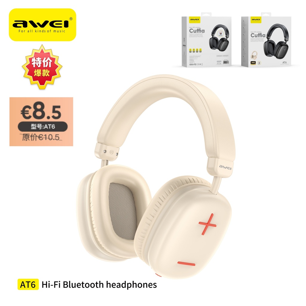 AWEI AT6-WH Cuffie Wireless Bianco