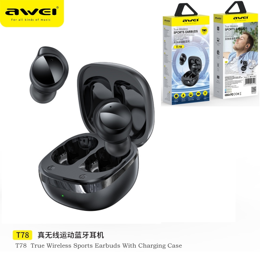 AWEI T78BK T78 True Wireless Auricolari Nero