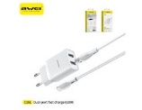 AWEI SET CARICABATTERIA CON DOPPIO OUTPUT USB + CAVO USB TO LIGHTNING
