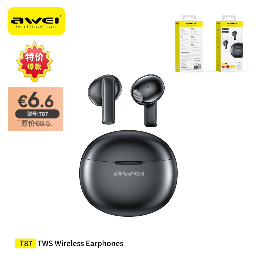 [T87-BK] AWEI T87-BK Auricolari Sportivo True Wireless