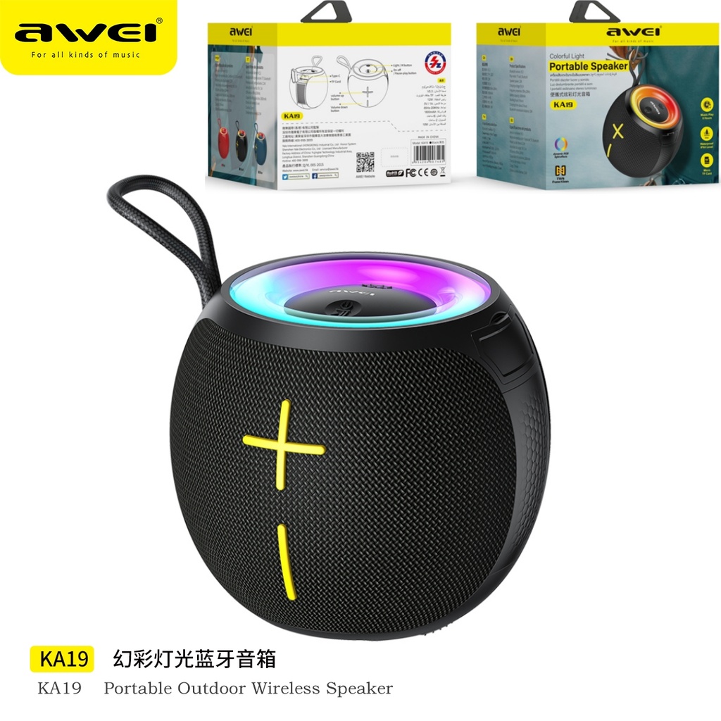 AWEI KA19 Altoparlante Bluetooth Rotonda con Luci Multicolori