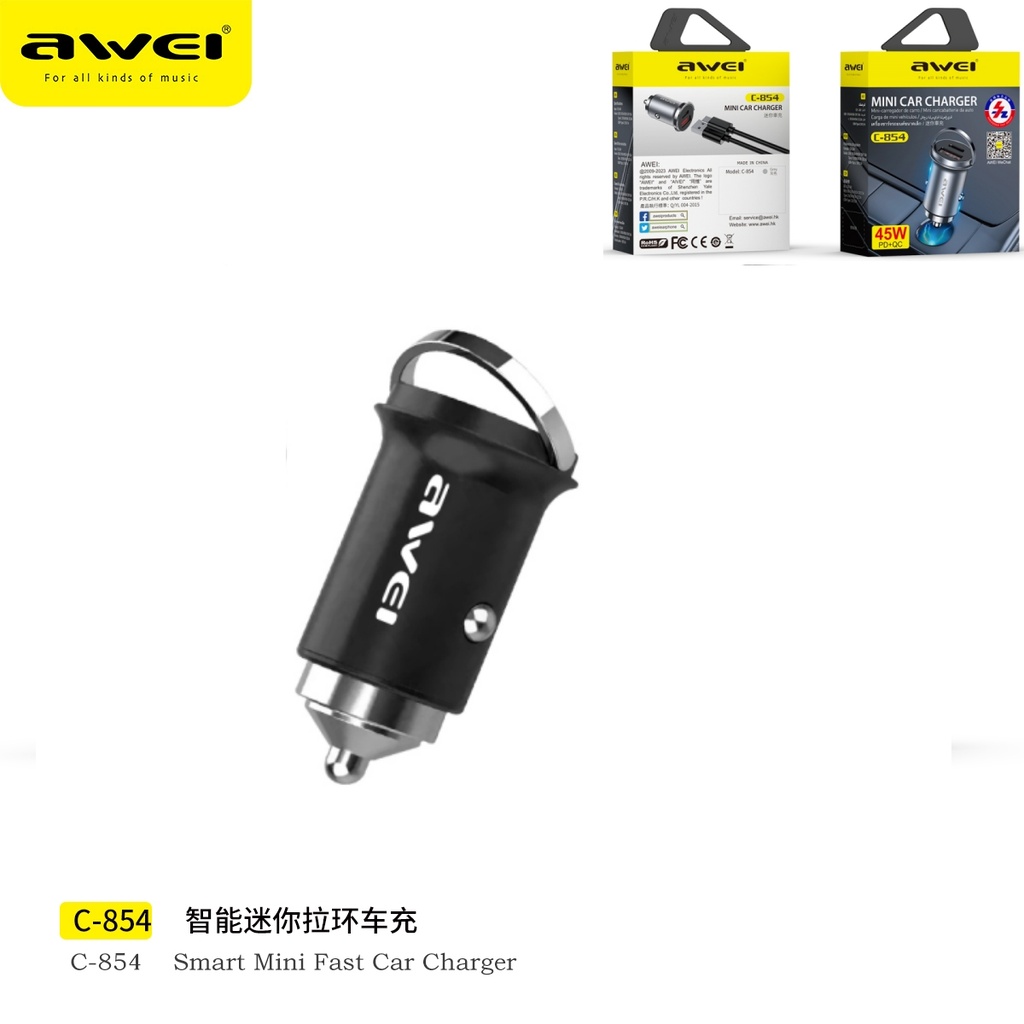 AWEI C-854BK Caricato da Auto Mini con Anello di Trazione Nero