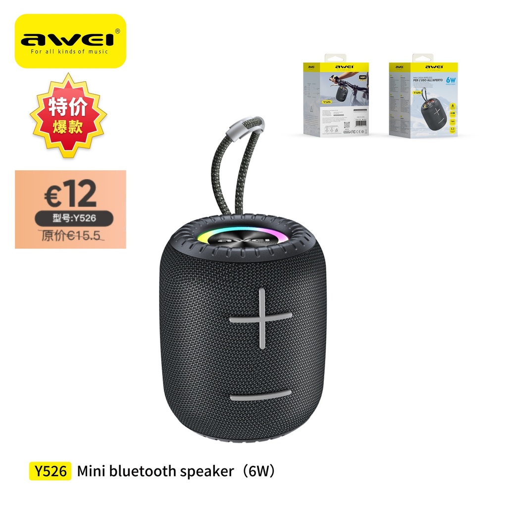 AWEI Y526 Speaker RGB Bluetooth Nero 6W