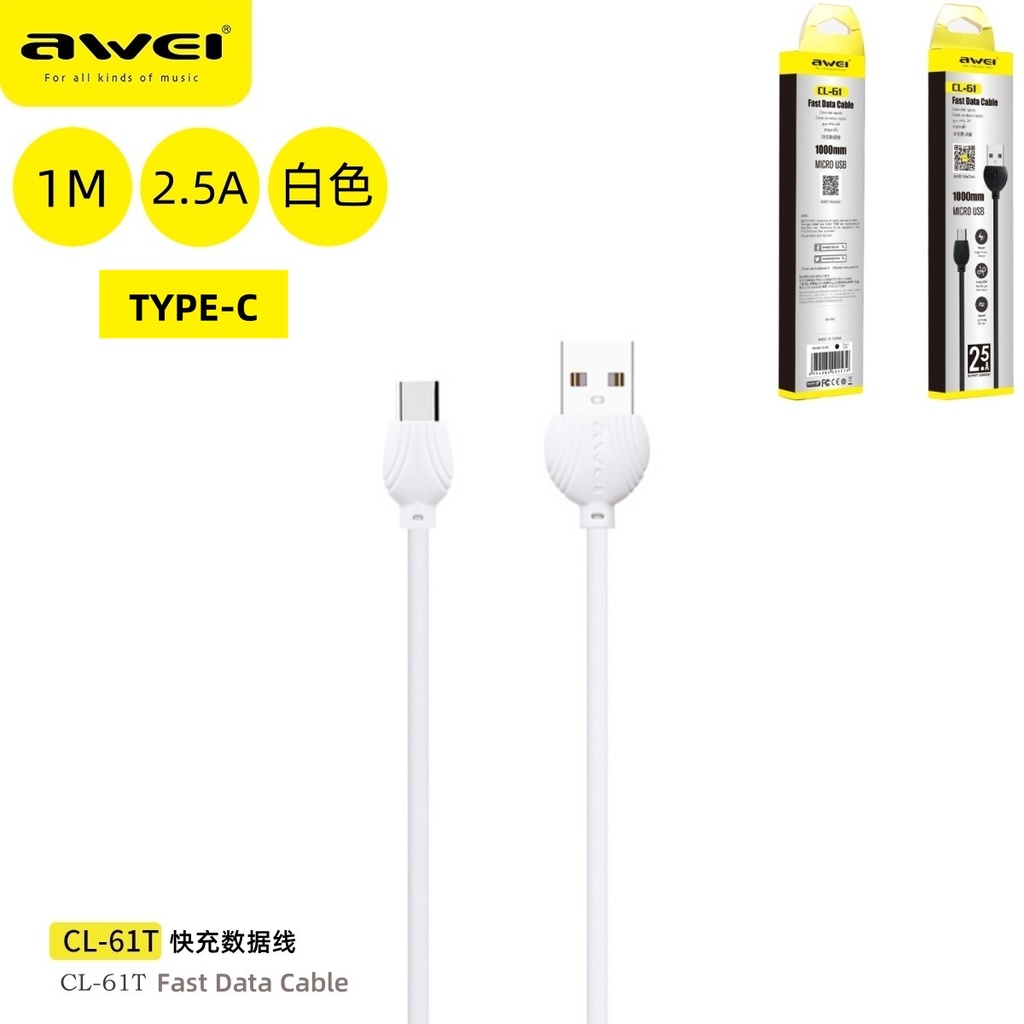 [CL-61TW] AWEI CL-61TW Cavo Type-C Bianco 2 m