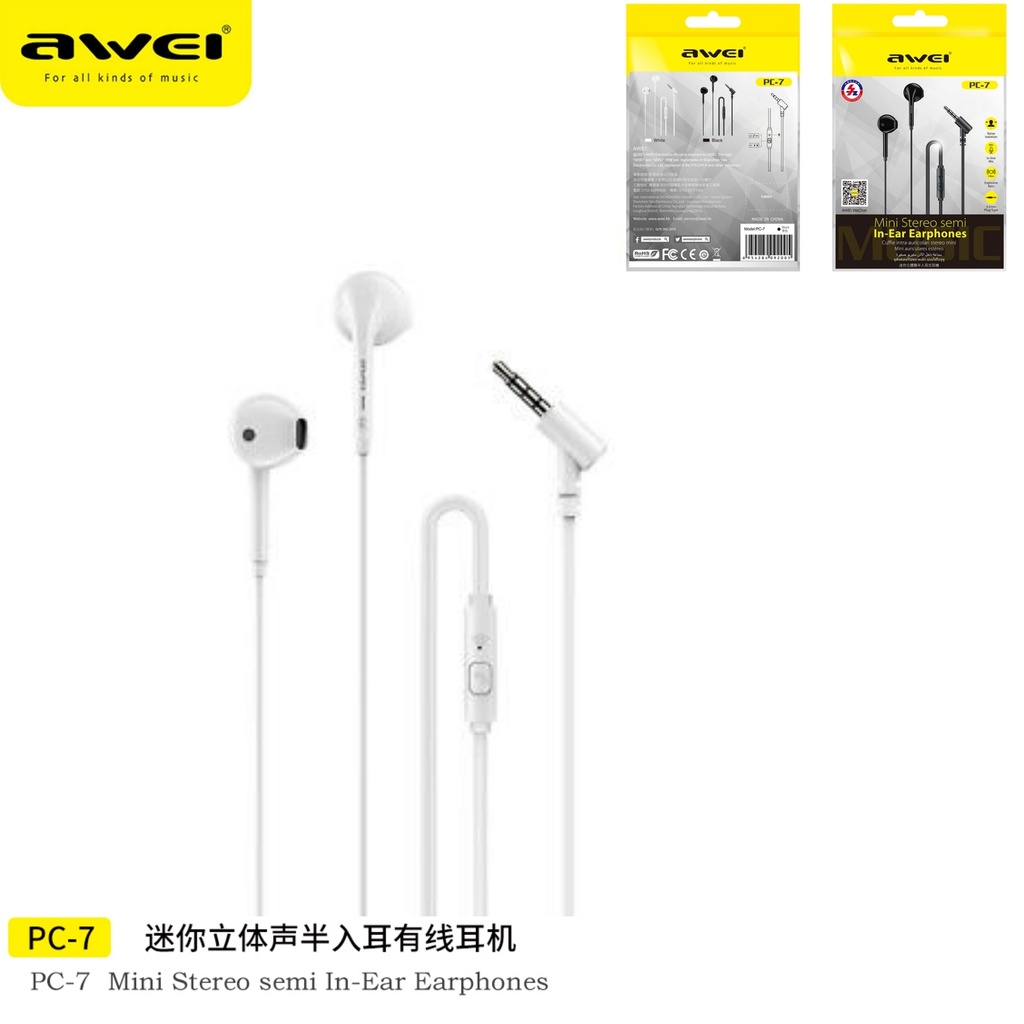AWEI PC-7WH Auricolari Cablati Bianco con Comandi