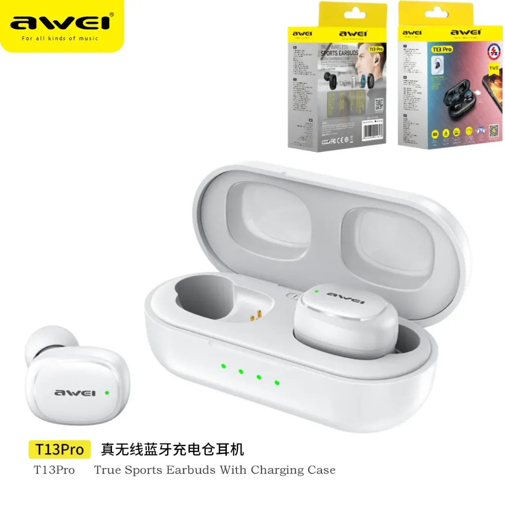 [T13ProWH] AWEI T13ProWH Cuffie Wireless Impermeabile Nero