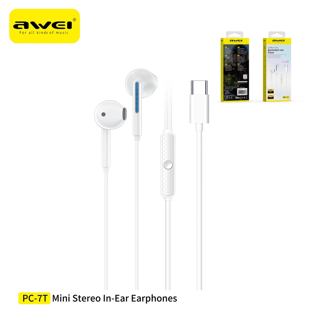 AWEI PC-7TWH Auricolari Stereo in Ear Cablato Bianco