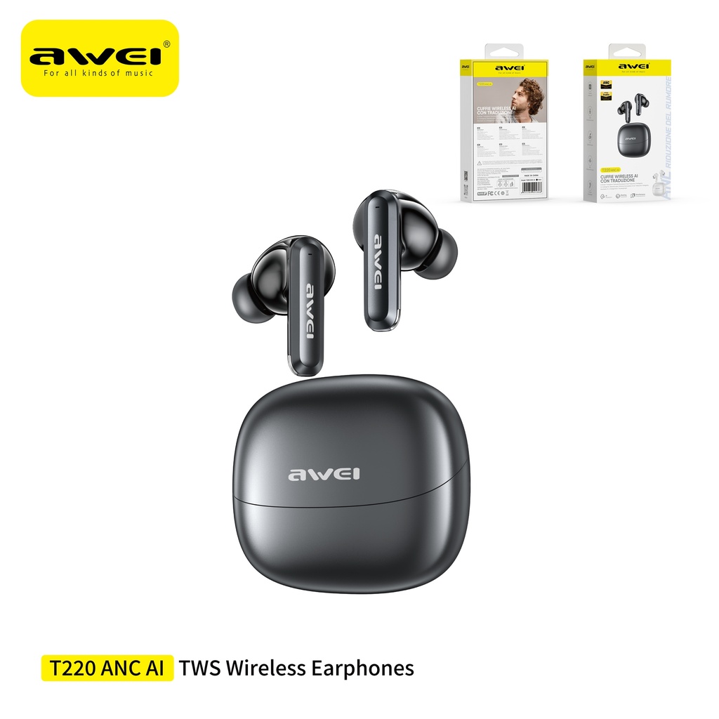AWEI T220ANC-BK Auricolari in Ear con Cancellazione Rumore Attiva Nero