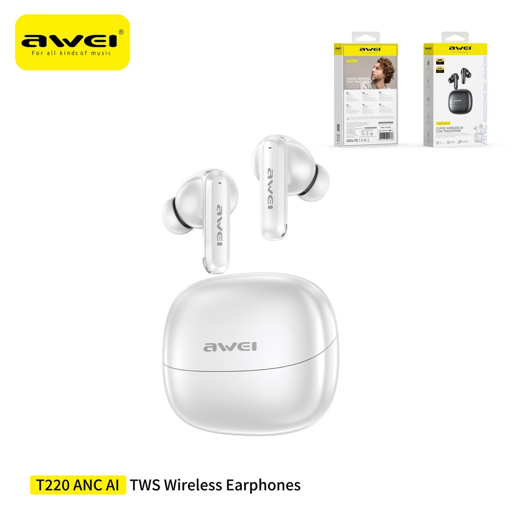 [T220ANC-WH] AWEI T220ANC-WH Auricolari in Ear con Cancellazione Rumore Attiva Bianco