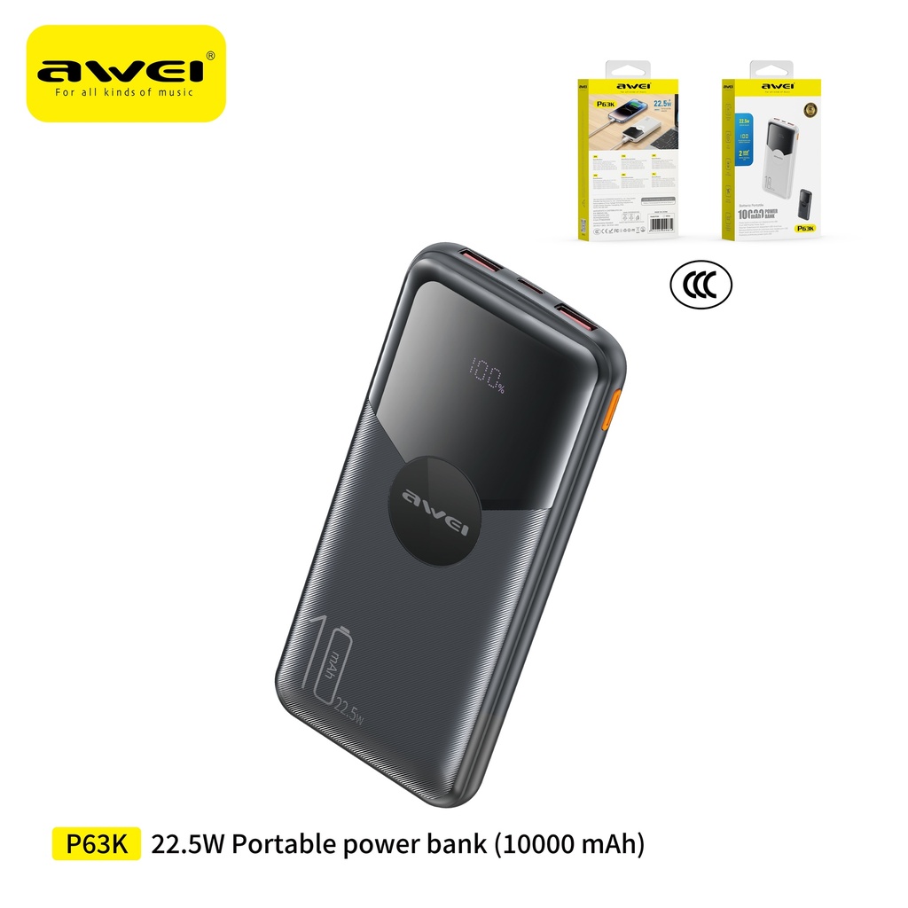 AWEI P63K-BK Power Bank Doppia USB10000 mAh Nero