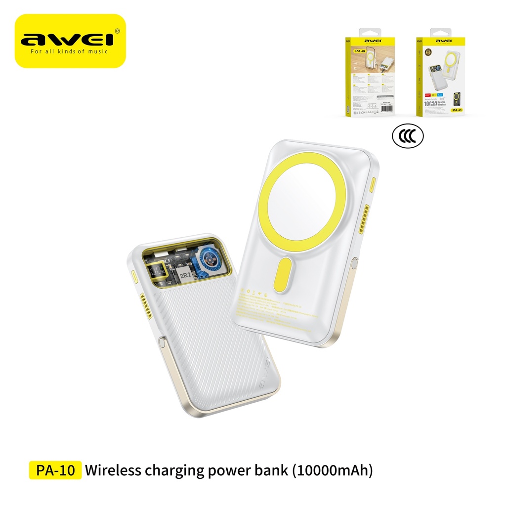 AWEI PA-10WH Power Bank Wireless + USB 10000 mAh con Supporto