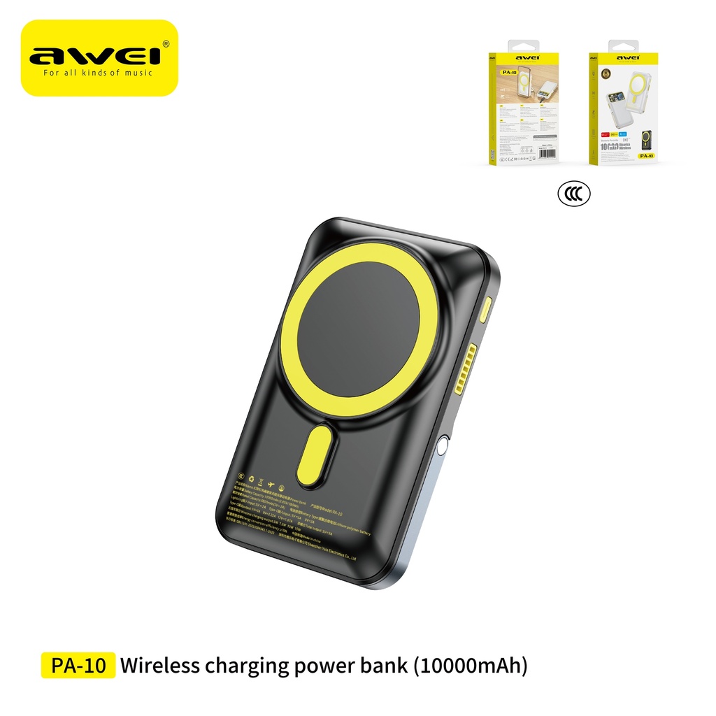 AWEI PA-10BK Power Bank Wireless + USB 10000 mAh con Supporto