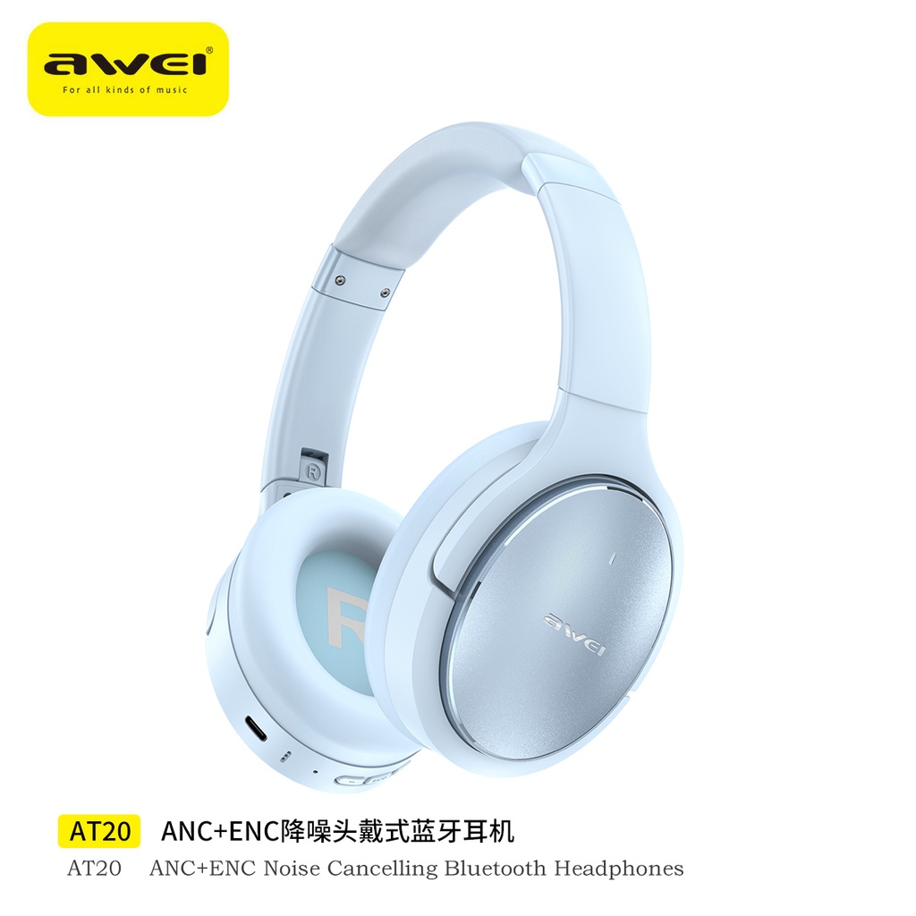 AWEI AT20-BL Cuffie Wireless ANC + ENC Audio Spaziale Blu