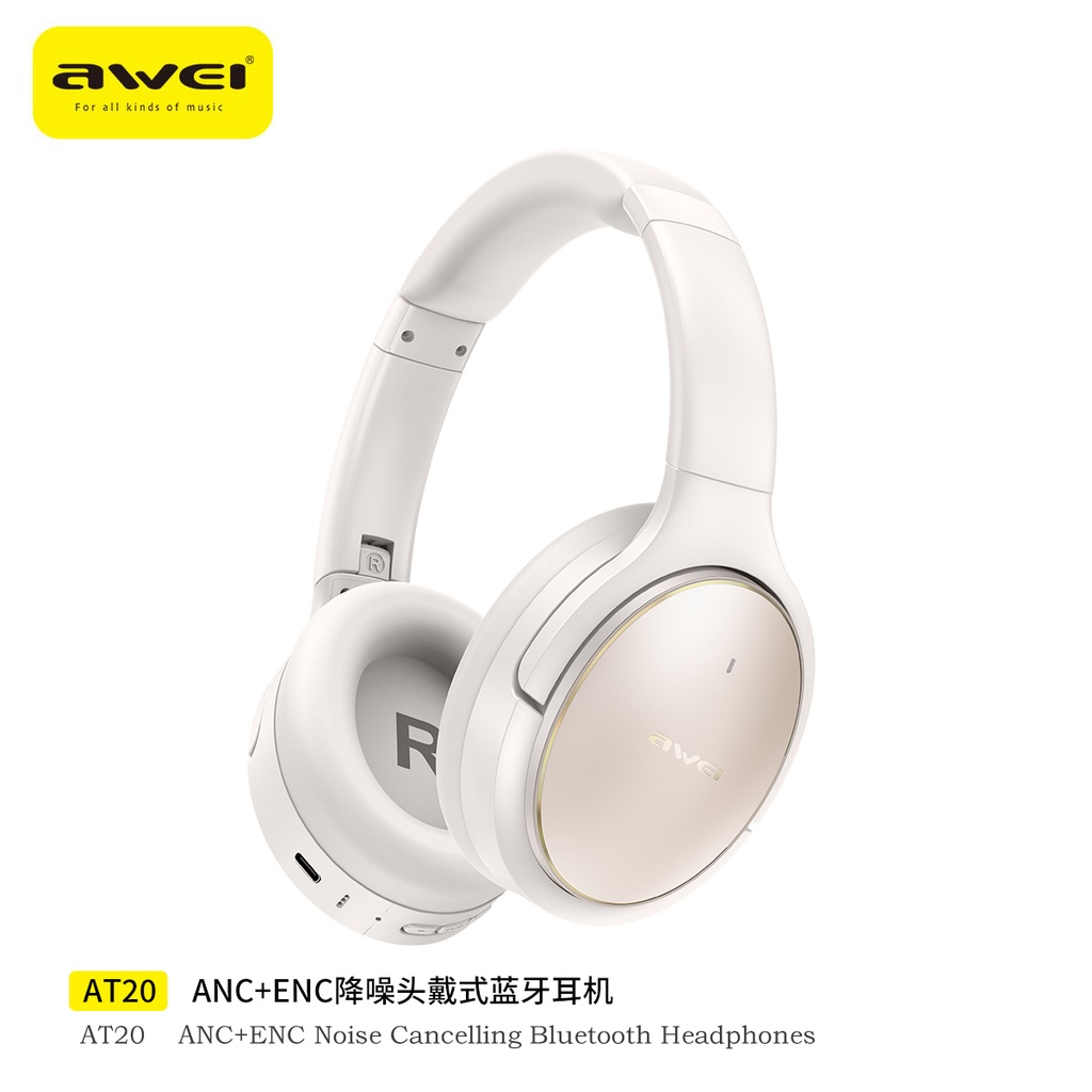 AWEI AT20-BE Cuffie Wireless ANC + ENC Audio Spazial Beige