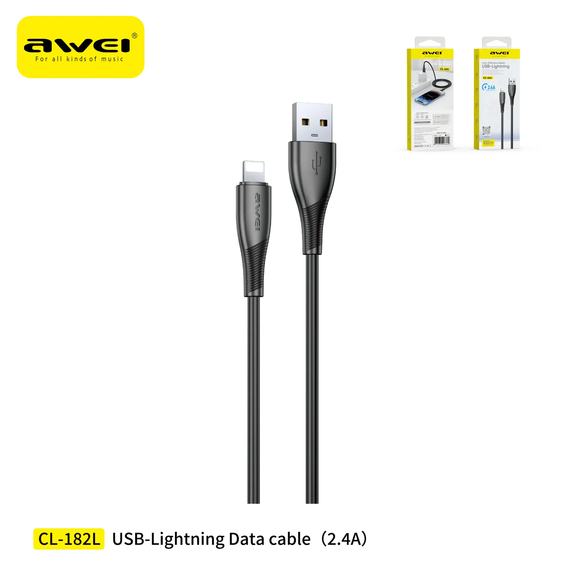 AWEI CL-182Lbk Cavo USB-a To Lightning 1 m