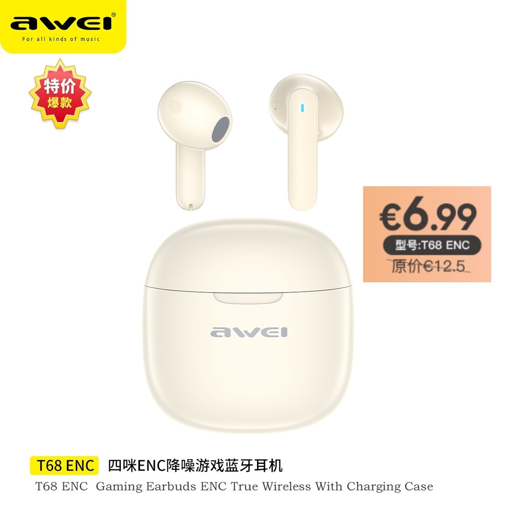 AWEI T68ENCBE ENC Cuffie Wireless Beige