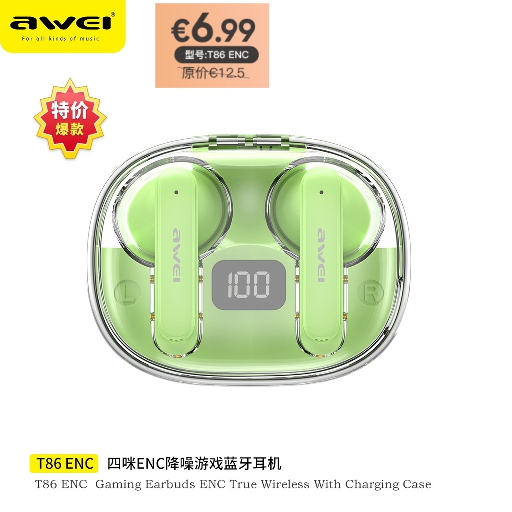 AWEI T86ENCGR ENC Cuffie Wireless Verde
