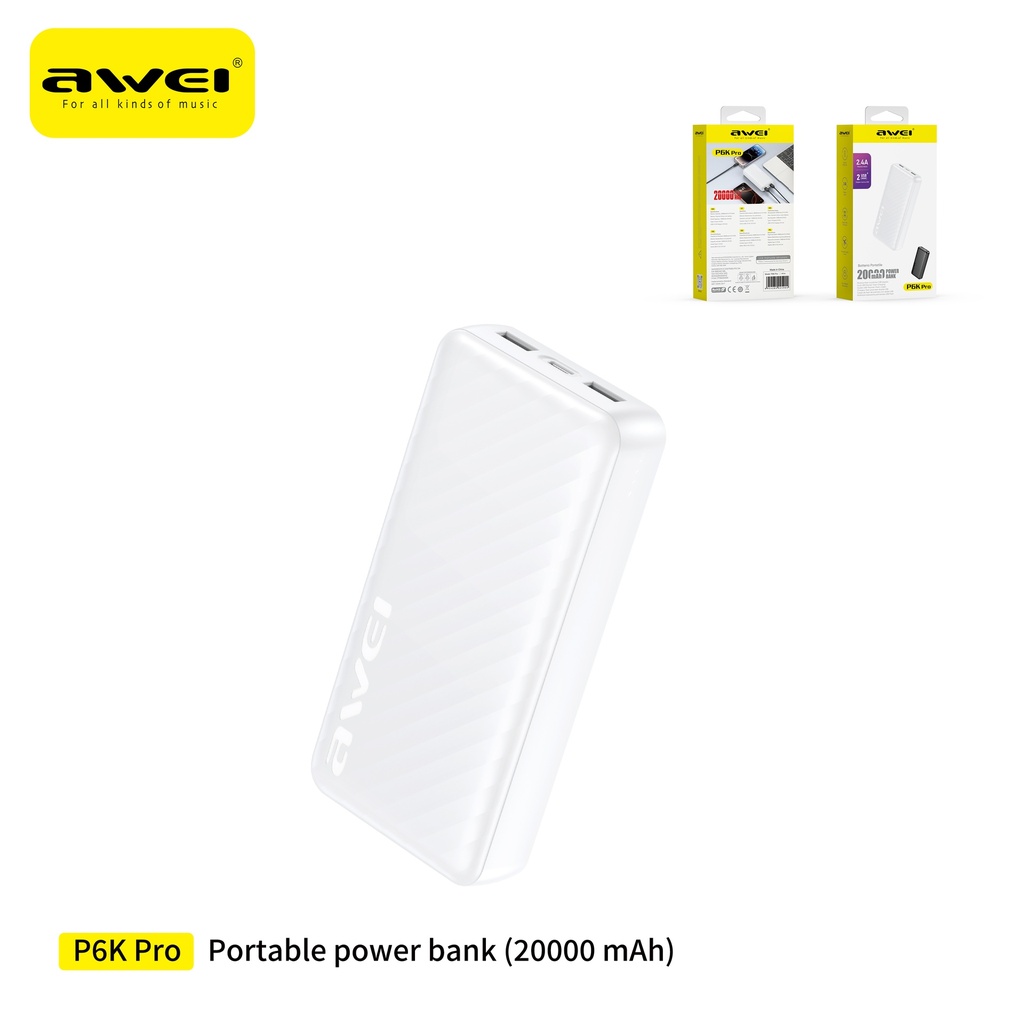 AWEI P6K Pro-WH Power Bank 20000 mAh Bianco