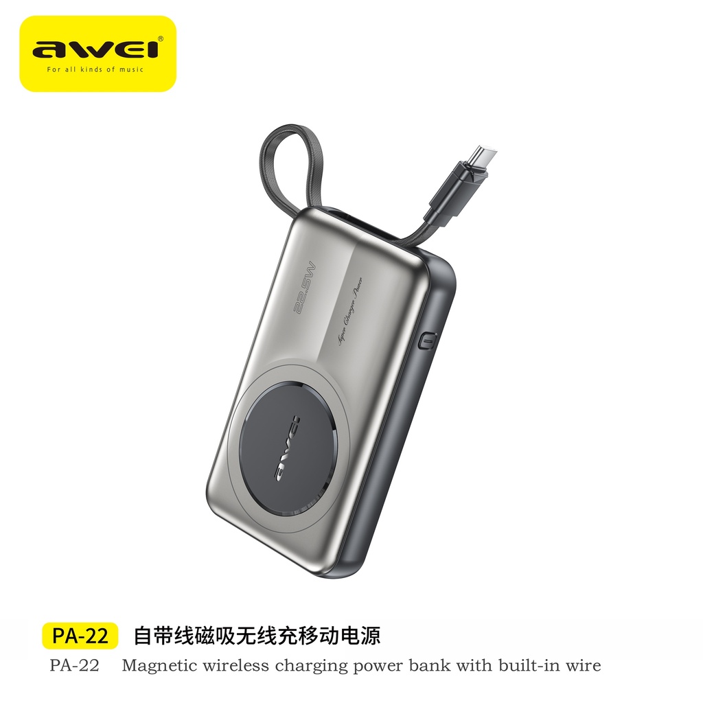 AWEI PA-22 Power Bank Wireless con Cavi 10000 mAh Nero