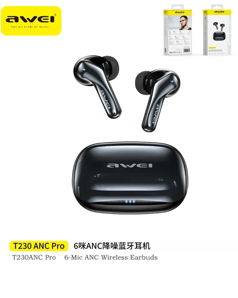 AWEI T230 ANC Pro Auricolari ANC Bluetooth in-Ear Nero