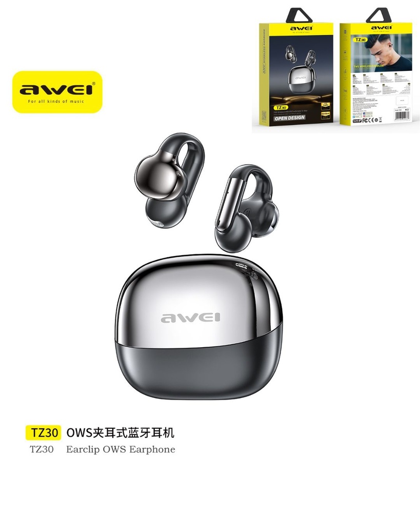 AWEI TZ30 Auricolari Bluetooth a Clip Conduzione Aria Nero