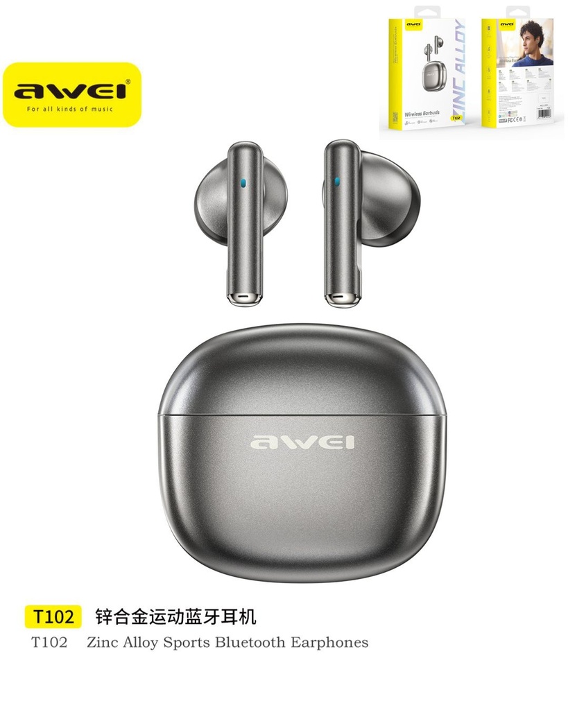 AWEI T102 Auricolari Wireless con Custodia Metallica