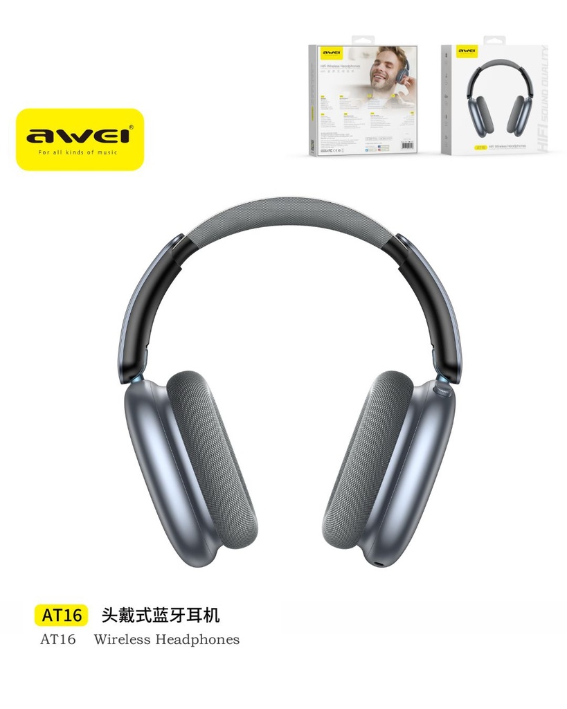 AWEI AT16-BK Cuffie Wireless Nero