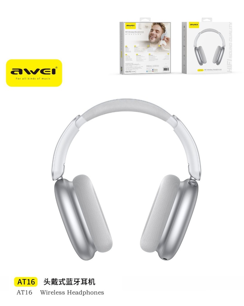 AWEI AT16-SI Cuffie Wireless Silver
