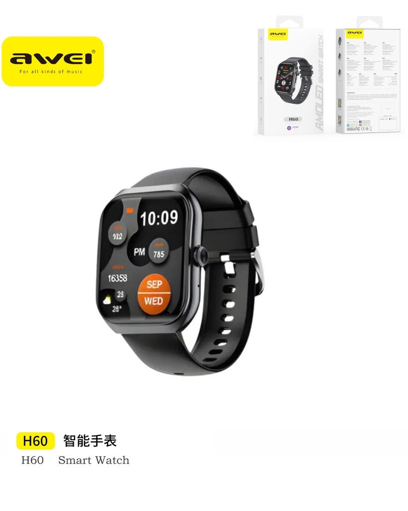 AWEI H60-BK Smartwatch Display AMOLED Nero
