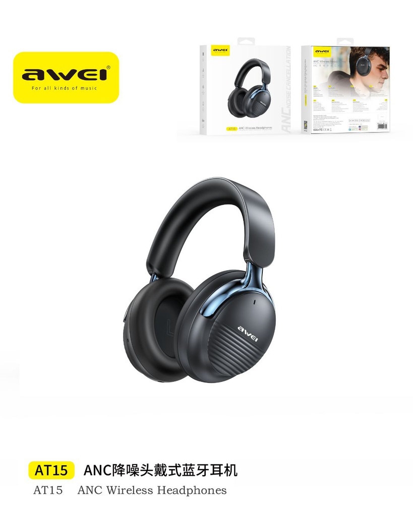 AWEI AT15 ANC-BK Cuffie Bluetooth con ANC