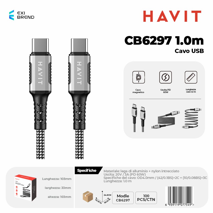 HAVIT CB6297-BK 1 m Cavo USB