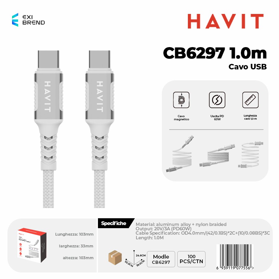 HAVIT CB6297-WH 1 m Cavo USB