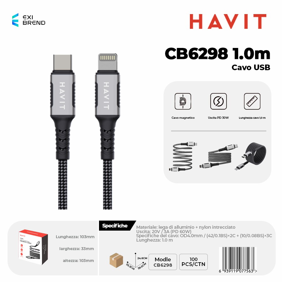 HAVIT CB6298-BK 1 m Cavo USB