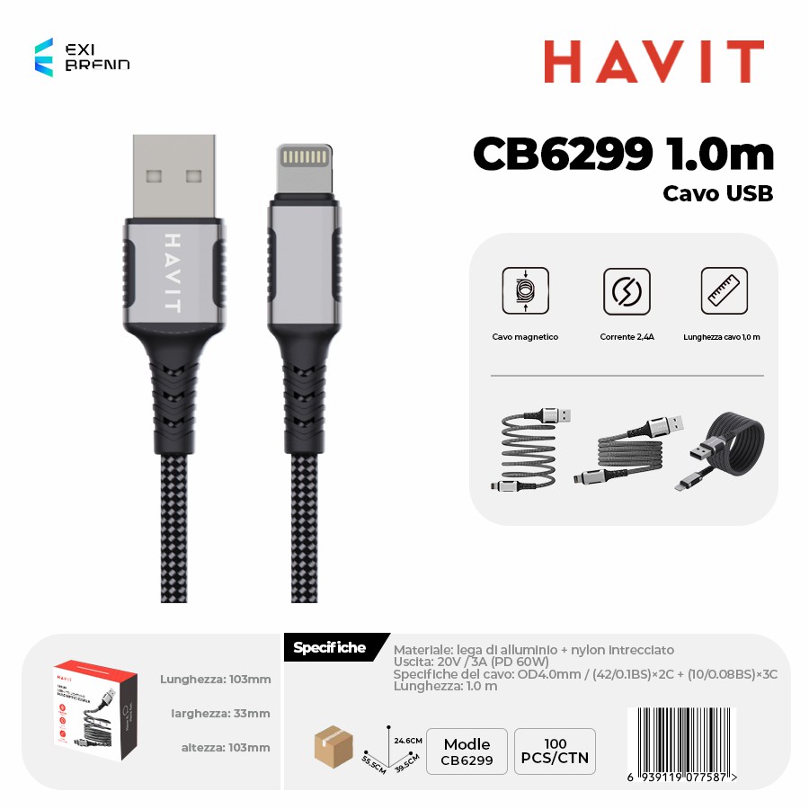 HAVIT CB6299 1 m-BK Cavo USB