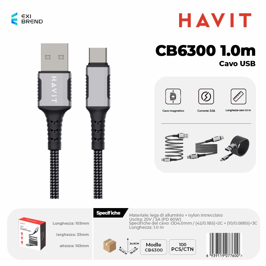 HAVIT CB6300 1 m-BK Cavo USB