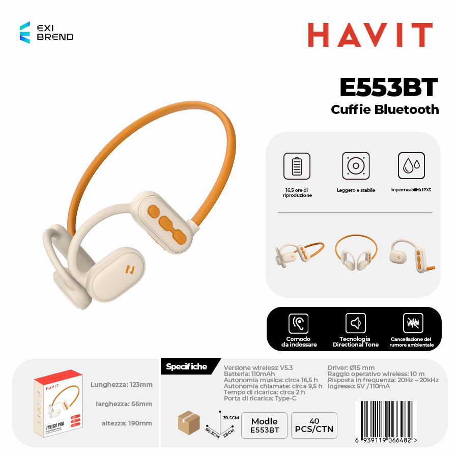 HAVIT E553BT-BE Auricolari Bluetooth
