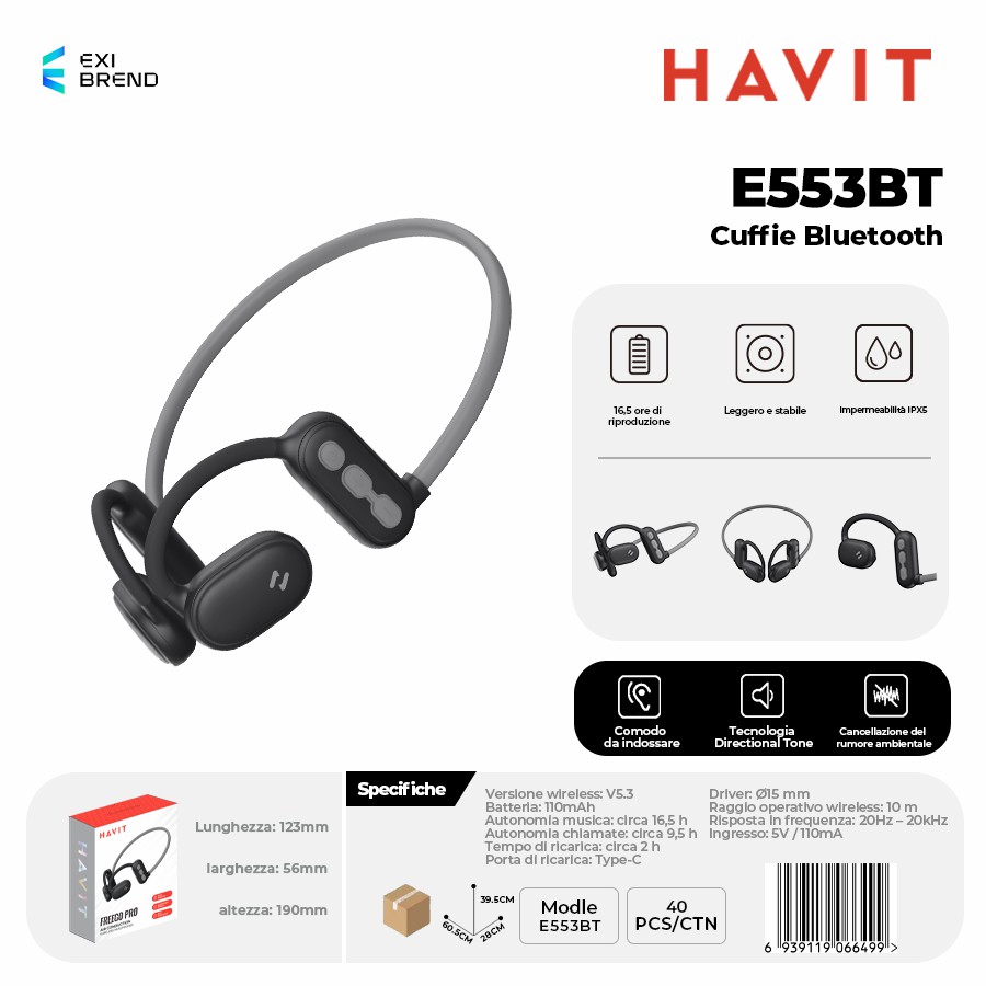 HAVIT E553BT-BK Auricolari Bluetooth
