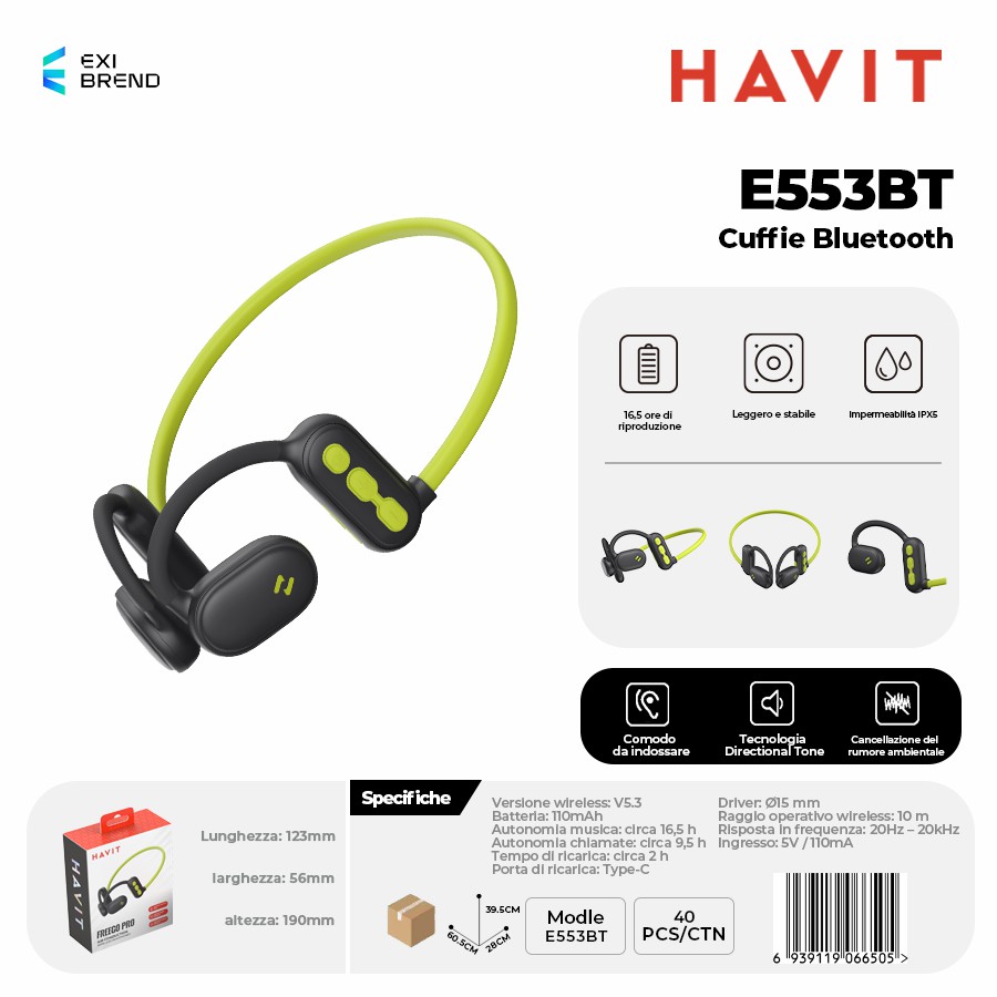 HAVIT E553BT-GR Auricolari Bluetooth