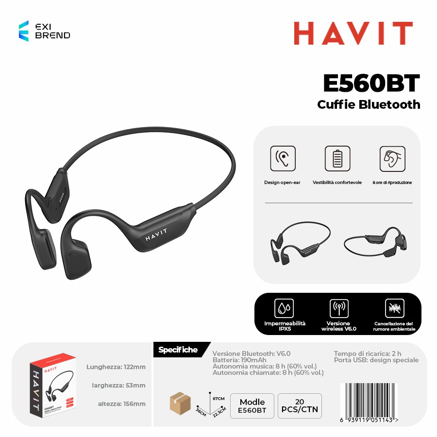 HAVIT E560BT-BK Auricolari Bluetooth
