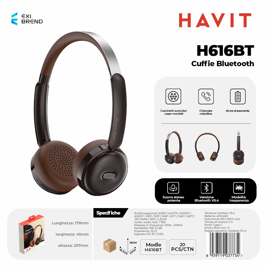 HAVIT H616BT Cuffie Bluetooth