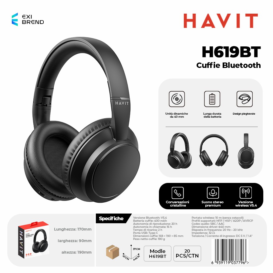 HAVIT H619BT-BK Cuffie Bluetooth