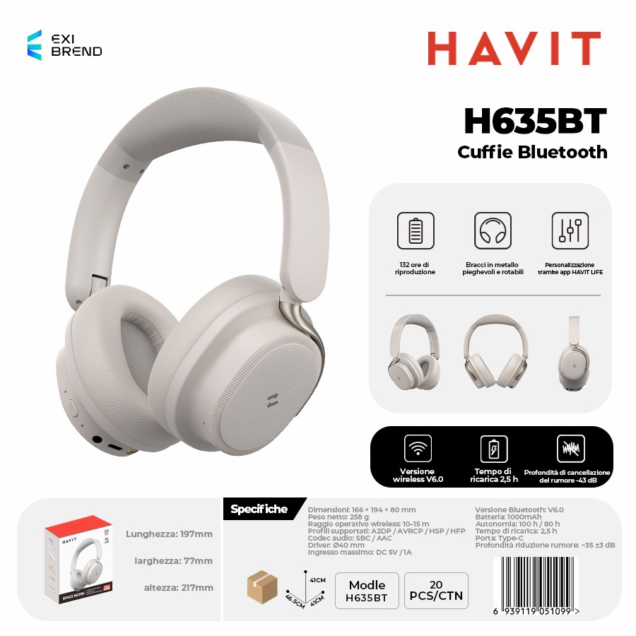 HAVIT H635BT-BE Cuffie Bluetooth