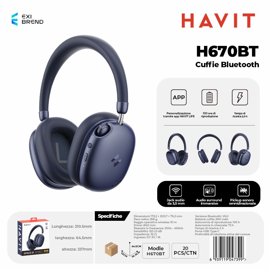 HAVIT H670BT-BL Cuffie Bluetooth