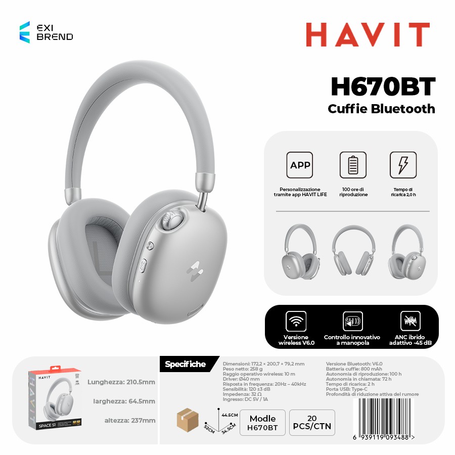 HAVIT H670BT-SI Cuffie Bluetooth
