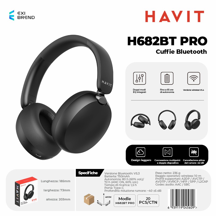 HAVIT H682BT PRO-BK Cuffie Bluetooth