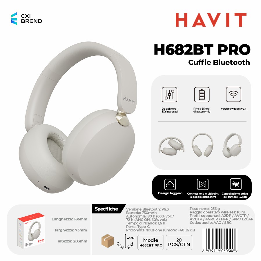 HAVIT H682BT PRO-WH Cuffie Bluetooth