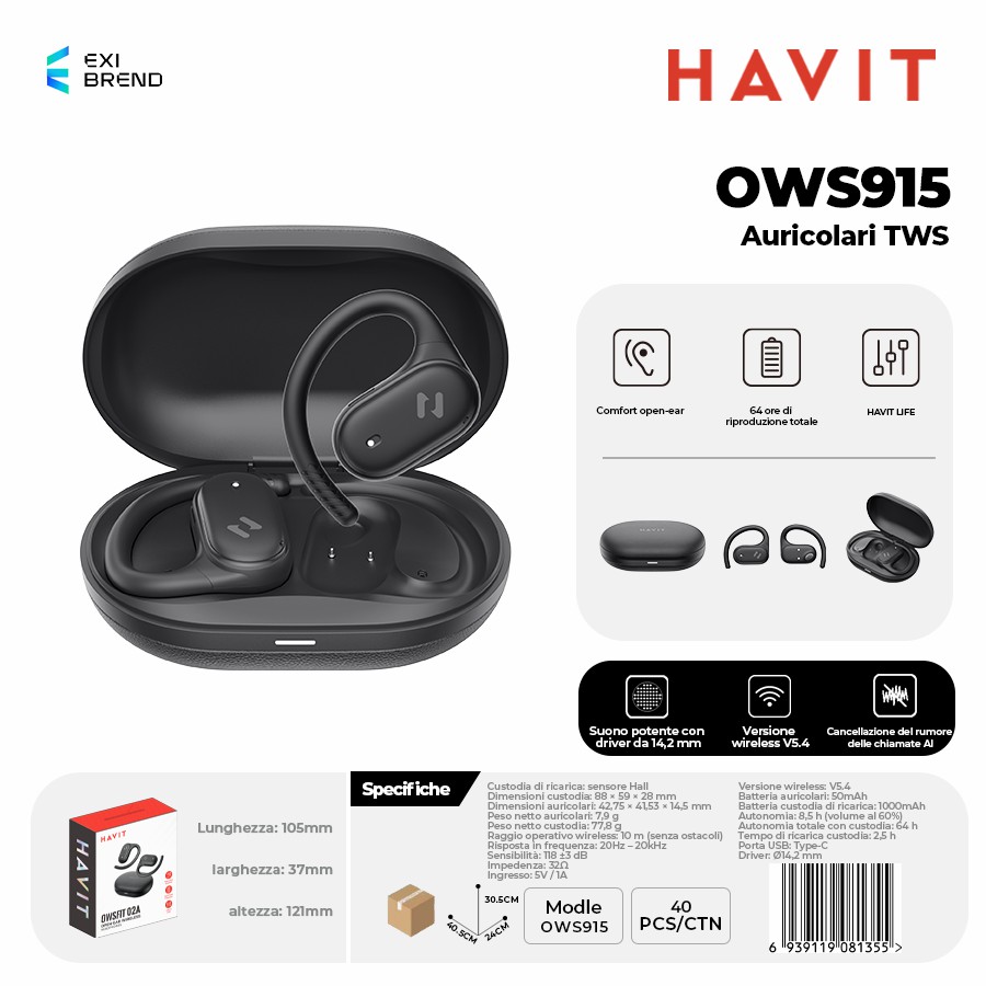 HAVIT OWS915-BK Auricolari True Wireless
