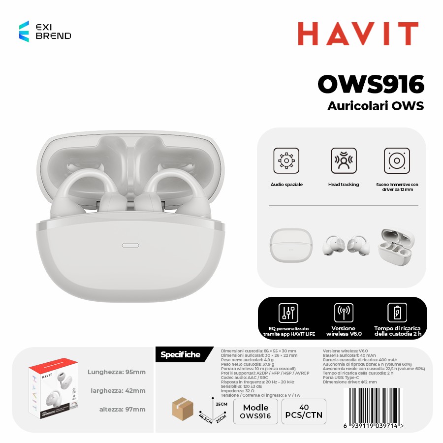 [OWS916-WH] HAVIT OWS916-WH Auricolari Open-Ear