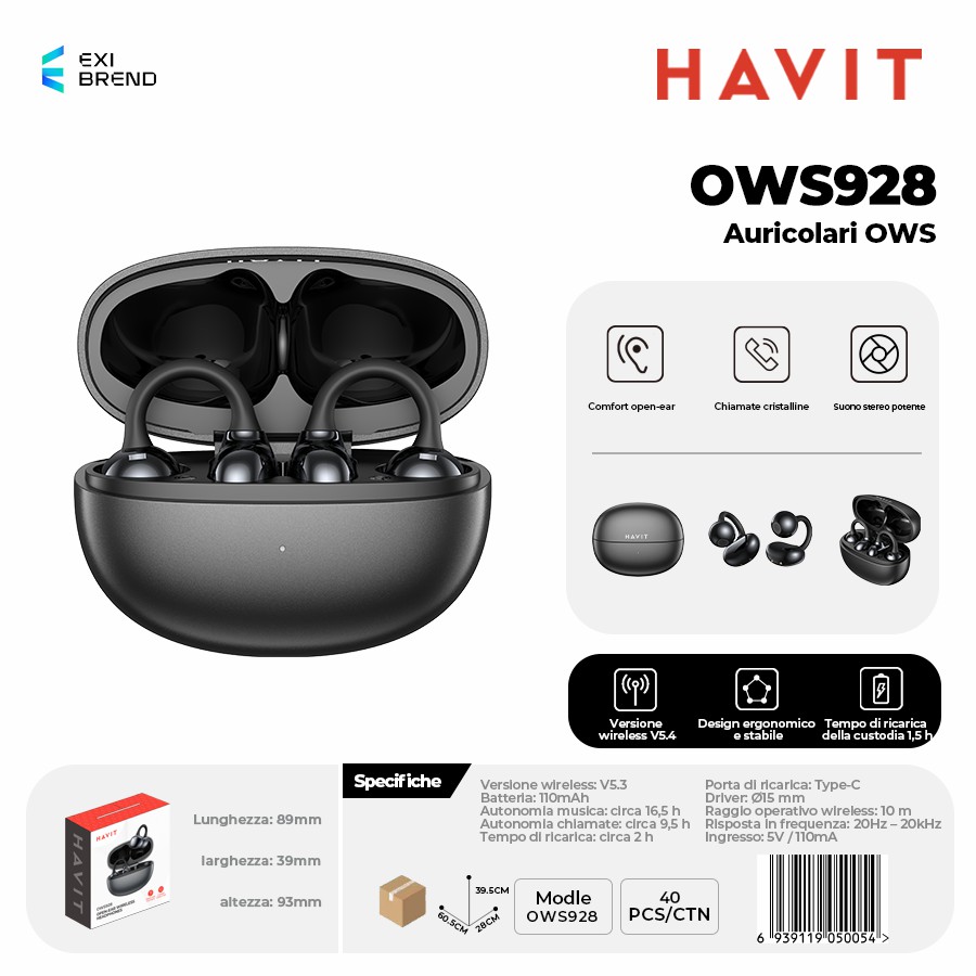 [OWS928-BK] HAVIT OWS928-BK Auricolari Open-Ear
